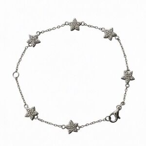 Sparkling Star Charm Bracelet Silver‎ Tone Cubic Zirconia Dainty Stackable
